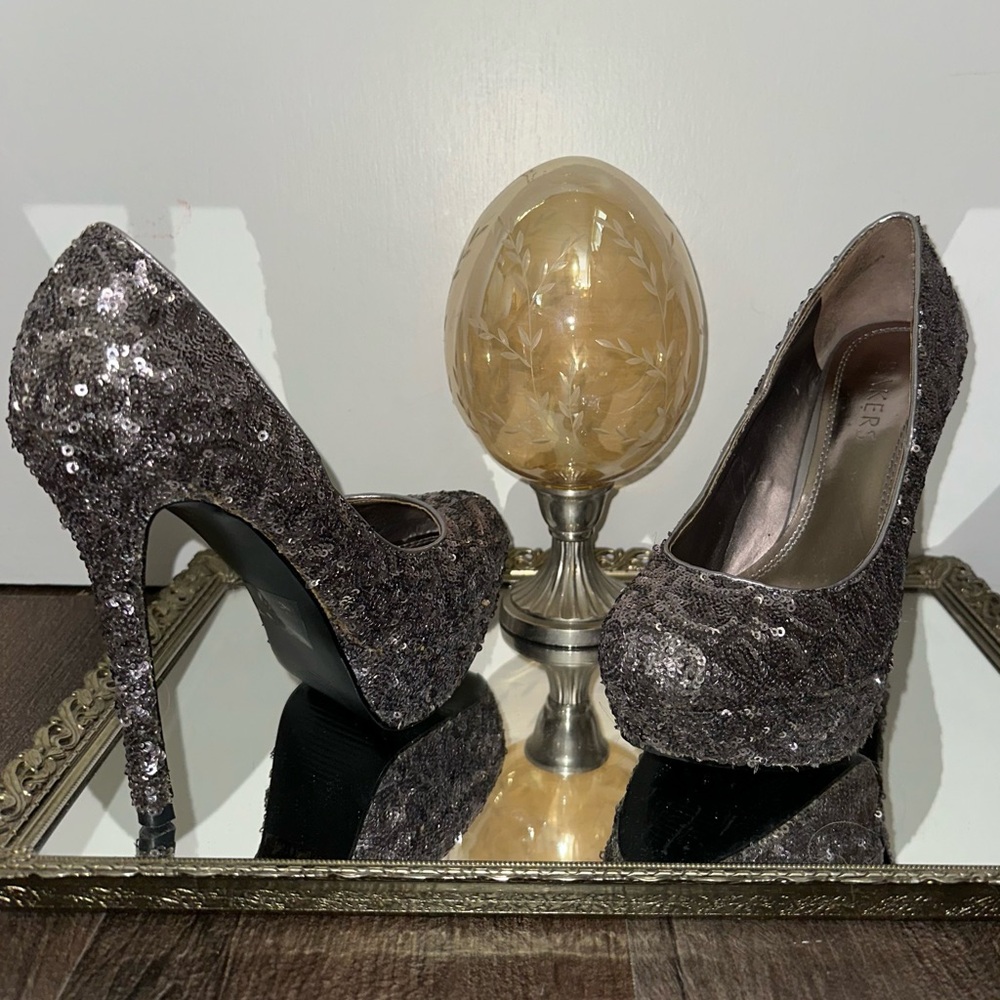 Bakers black and silver sequin high heels